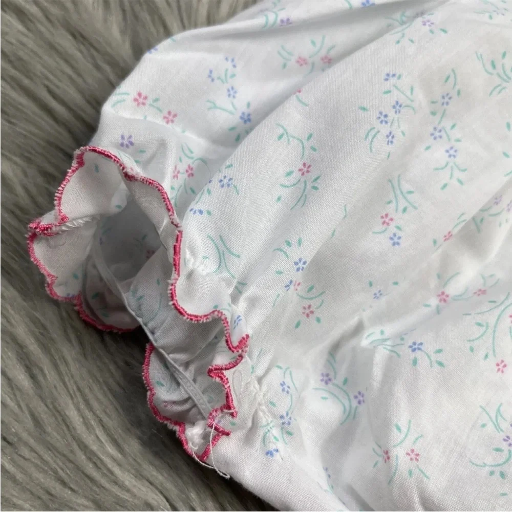Vintage Baby Girls White Pink Floral Romper Sunsuit